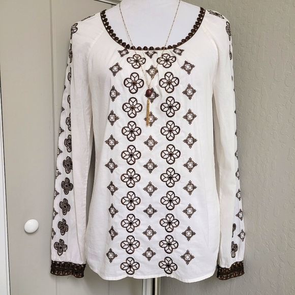 Tory Burch tunic peasant embroidered cotton travel top - Picture 1 of 12